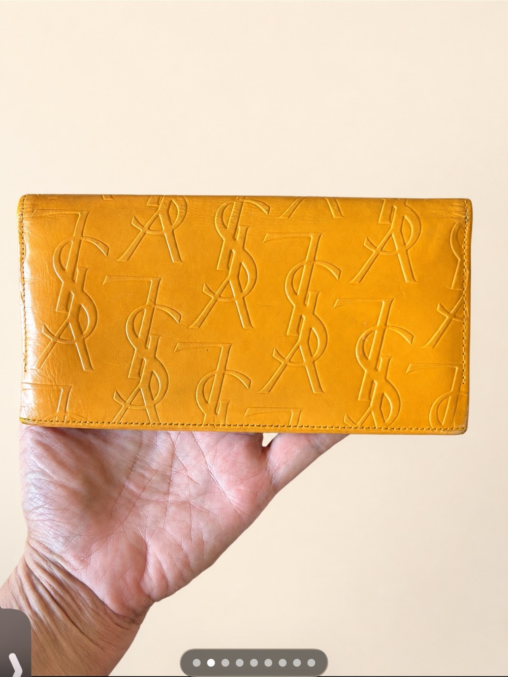 YSL Yves Saint Laurent Mustard Leather Embossed Wallet - Picture 3 of 10